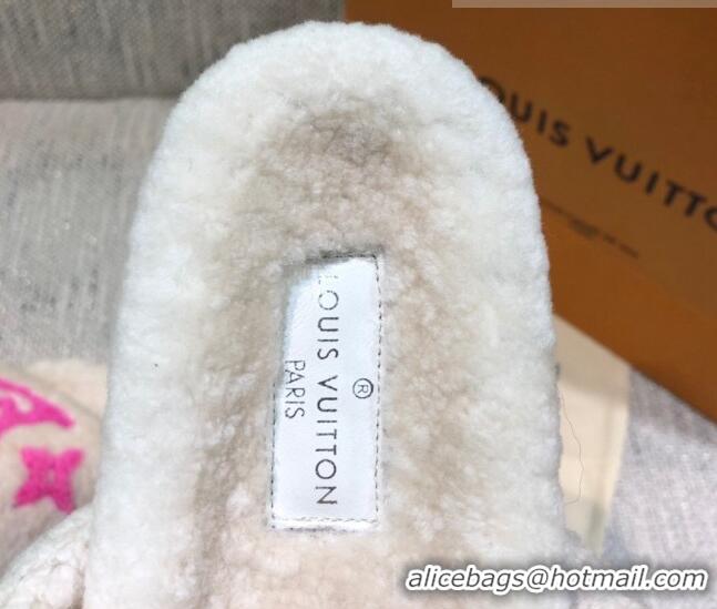 New Style Louis Vuitton LV Wool Flat Slide Sandals 080964 White 2021