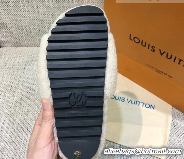 Perfect Louis Vuitton LV Wool Flat Slide Sandals 080964 White