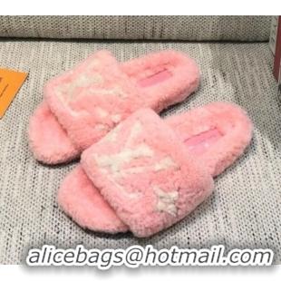 Low Cost Louis Vuitton LV Wool Flat Slide Sandals 080964 Pink