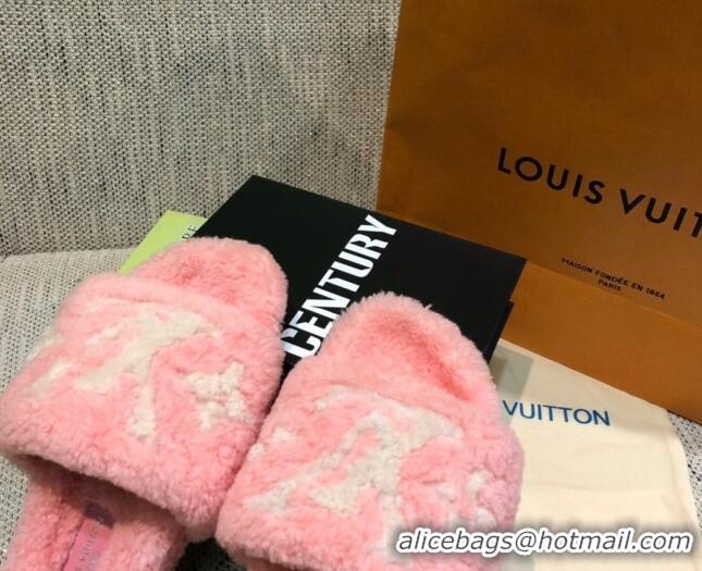 Low Cost Louis Vuitton LV Wool Flat Slide Sandals 080964 Pink