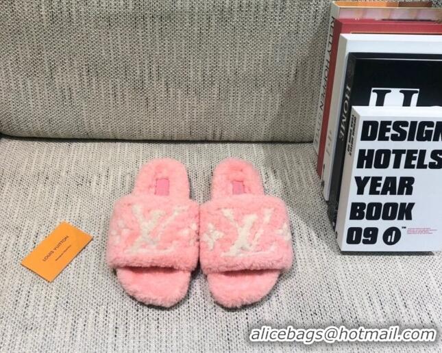 Low Cost Louis Vuitton LV Wool Flat Slide Sandals 080964 Pink