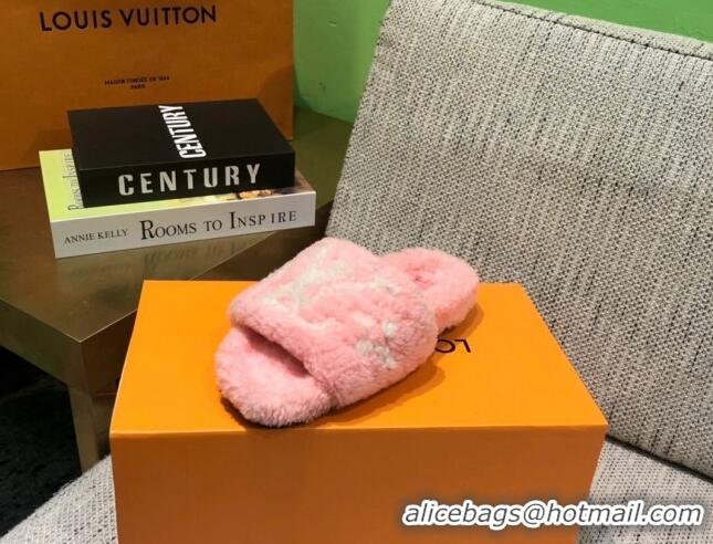 Low Cost Louis Vuitton LV Wool Flat Slide Sandals 080964 Pink