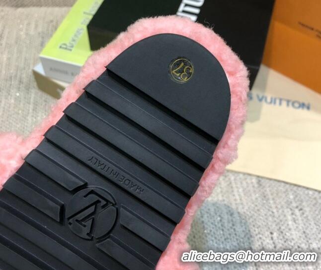 Low Cost Louis Vuitton LV Wool Flat Slide Sandals 080964 Pink