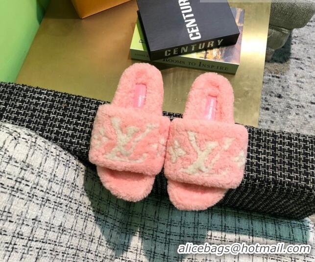 Low Cost Louis Vuitton LV Wool Flat Slide Sandals 080964 Pink