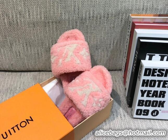 Low Cost Louis Vuitton LV Wool Flat Slide Sandals 080964 Pink