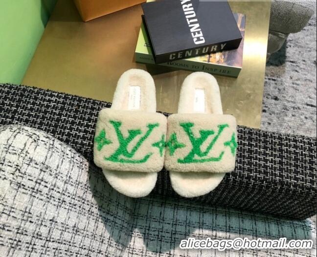 Good Product Louis Vuitton LV Wool Flat Slide Sandals 080964 White