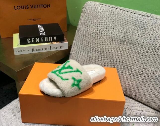 Good Product Louis Vuitton LV Wool Flat Slide Sandals 080964 White