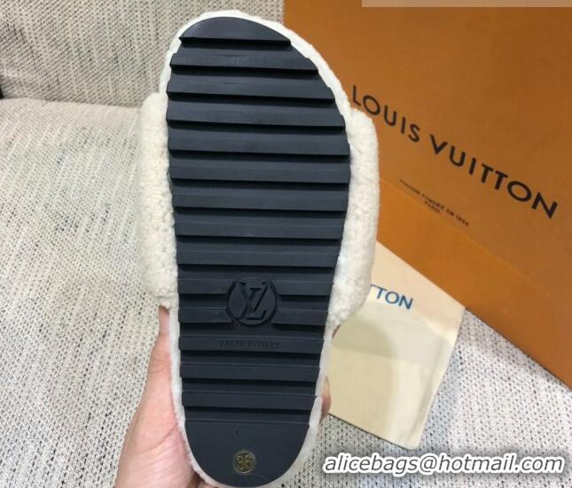 Good Product Louis Vuitton LV Wool Flat Slide Sandals 080964 White