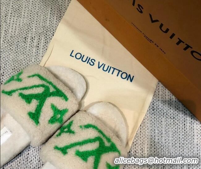 Good Product Louis Vuitton LV Wool Flat Slide Sandals 080964 White