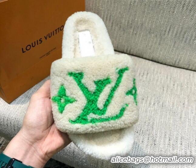 Good Product Louis Vuitton LV Wool Flat Slide Sandals 080964 White