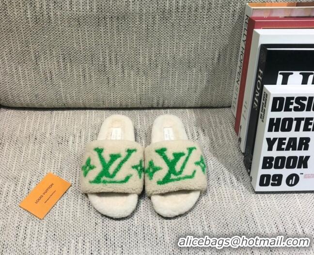 Good Product Louis Vuitton LV Wool Flat Slide Sandals 080964 White