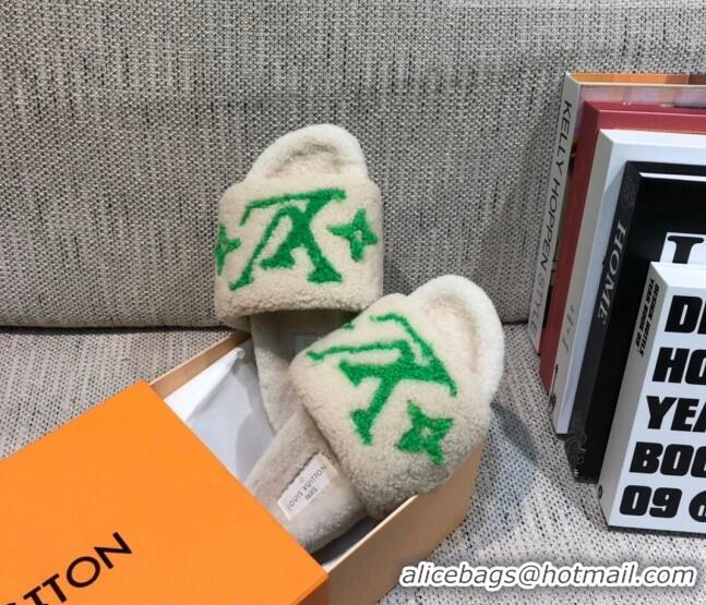 Good Product Louis Vuitton LV Wool Flat Slide Sandals 080964 White