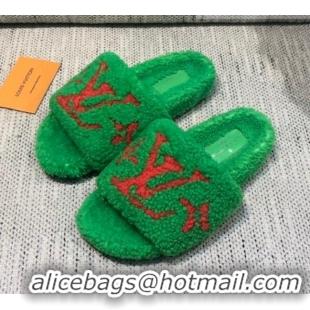 Charming Louis Vuitton LV Wool Flat Slide Sandals 080964 Green 