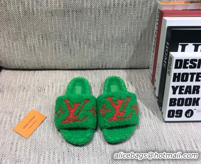 Charming Louis Vuitton LV Wool Flat Slide Sandals 080964 Green 