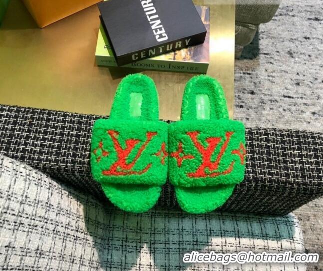 Charming Louis Vuitton LV Wool Flat Slide Sandals 080964 Green 