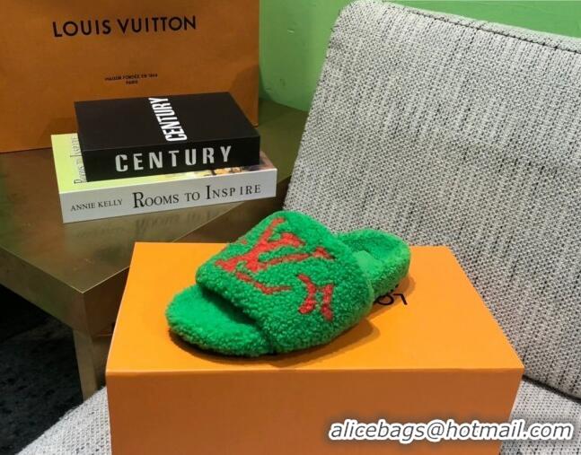 Charming Louis Vuitton LV Wool Flat Slide Sandals 080964 Green 