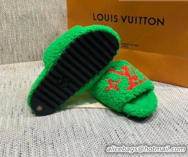 Charming Louis Vuitton LV Wool Flat Slide Sandals 080964 Green 