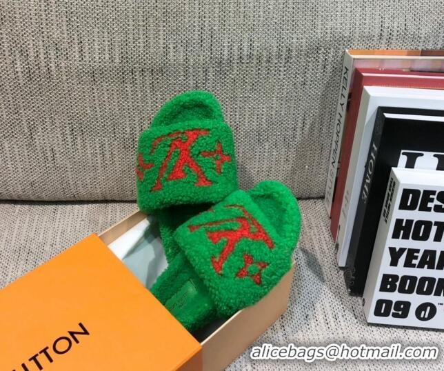 Charming Louis Vuitton LV Wool Flat Slide Sandals 080964 Green 