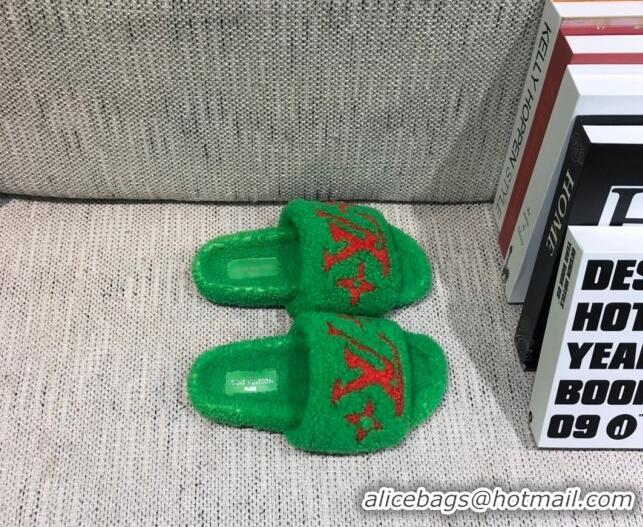 Charming Louis Vuitton LV Wool Flat Slide Sandals 080964 Green 