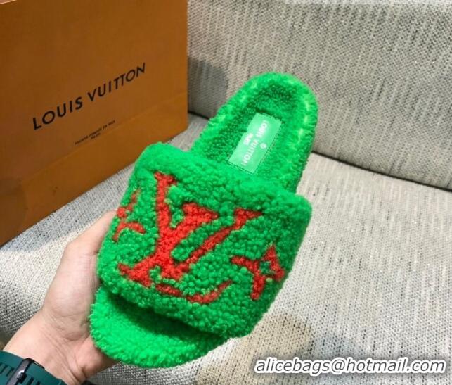 Charming Louis Vuitton LV Wool Flat Slide Sandals 080964 Green 