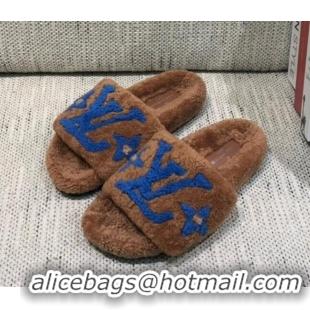 Good Looking Louis Vuitton LV Wool Flat Slide Sandals 080964 Brown