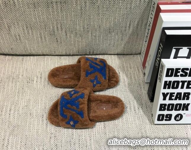 Good Looking Louis Vuitton LV Wool Flat Slide Sandals 080964 Brown