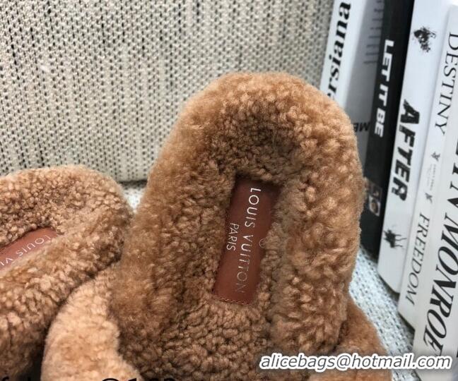 Good Looking Louis Vuitton LV Wool Flat Slide Sandals 080964 Brown