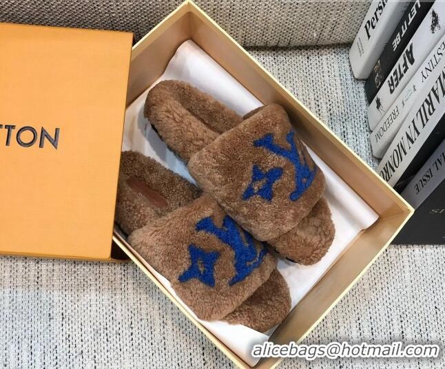 Good Looking Louis Vuitton LV Wool Flat Slide Sandals 080964 Brown