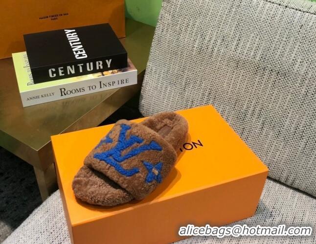 Good Looking Louis Vuitton LV Wool Flat Slide Sandals 080964 Brown