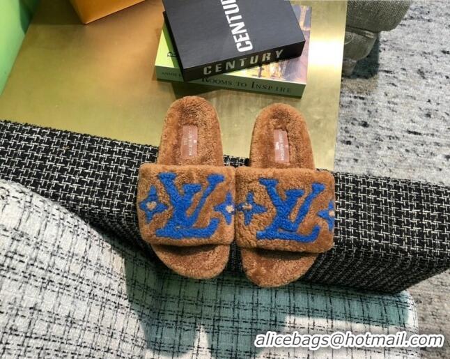 Good Looking Louis Vuitton LV Wool Flat Slide Sandals 080964 Brown