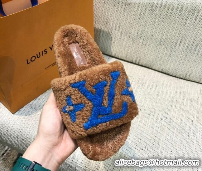 Good Looking Louis Vuitton LV Wool Flat Slide Sandals 080964 Brown