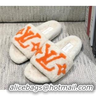 Best Product Louis Vuitton LV Wool Flat Slide Sandals 080964 White