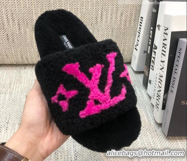 Trendy Design Louis Vuitton LV Wool Flat Slide Sandals 080964 Black