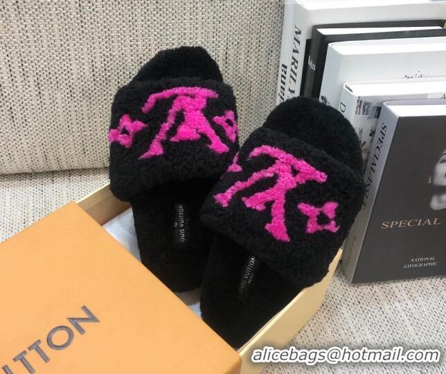 Trendy Design Louis Vuitton LV Wool Flat Slide Sandals 080964 Black