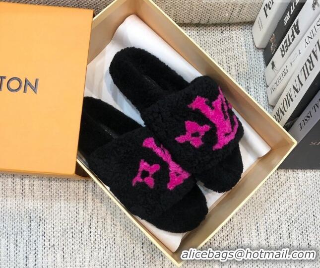 Trendy Design Louis Vuitton LV Wool Flat Slide Sandals 080964 Black