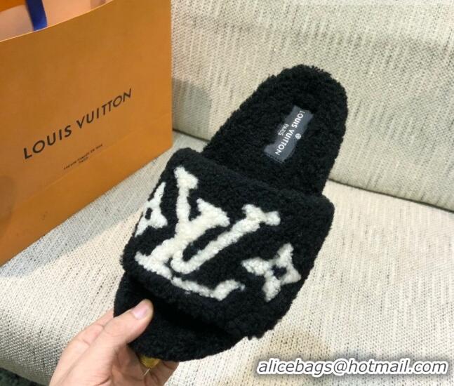 Low Price Louis Vuitton LV Wool Flat Slide Sandals Black 080974