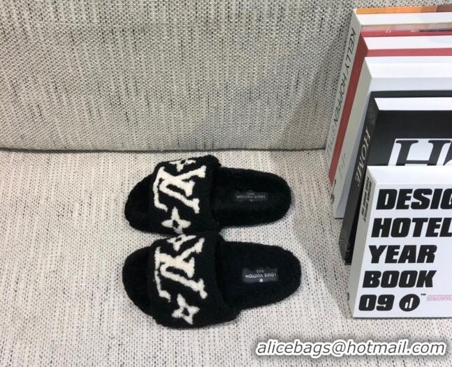 Low Price Louis Vuitton LV Wool Flat Slide Sandals Black 080974