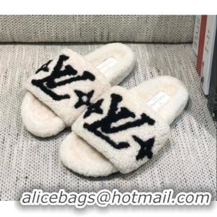 Good Product Louis Vuitton LV Wool Flat Slide Sandals 080974 White