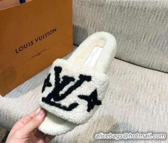 Good Product Louis Vuitton LV Wool Flat Slide Sandals 080974 White