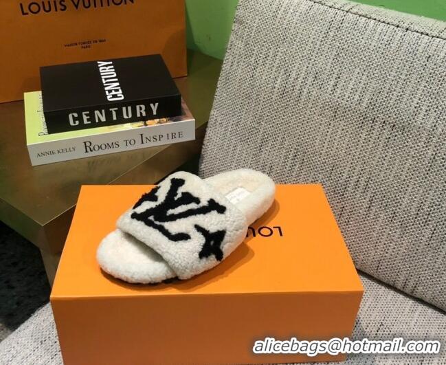 Good Product Louis Vuitton LV Wool Flat Slide Sandals 080974 White