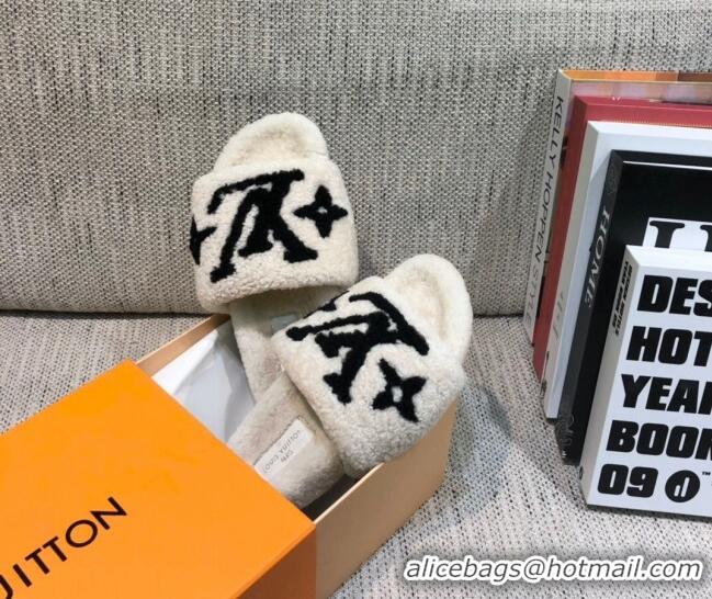 Good Product Louis Vuitton LV Wool Flat Slide Sandals 080974 White