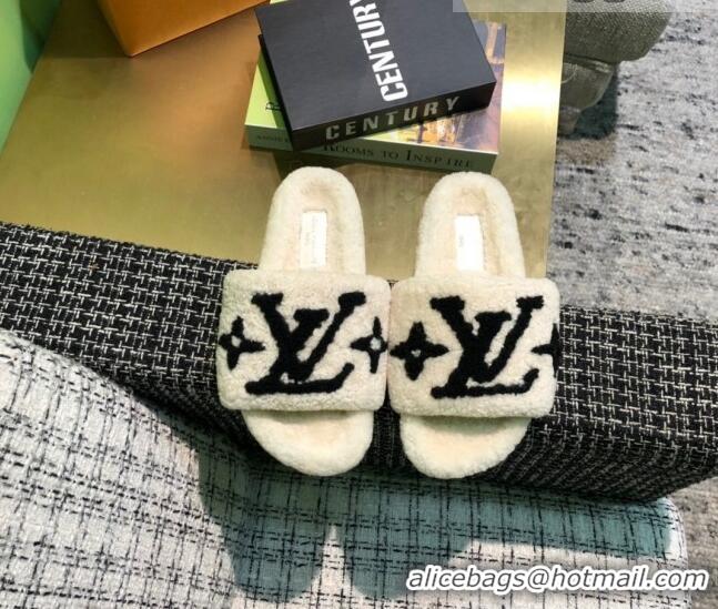 Good Product Louis Vuitton LV Wool Flat Slide Sandals 080974 White