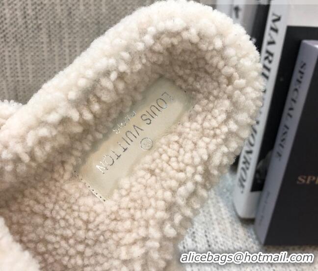 Good Product Louis Vuitton LV Wool Flat Slide Sandals 080974 White