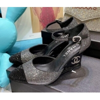 Top Quality Chanel Crystal Wedge Pumps 080901 Black 2021