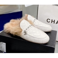 Best Quality Chanel Lambskin Wool Flat Mules 080908 White 2021