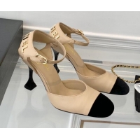 Good Product Chanel Lambskin Pumps 9cm with Logo Back Apricot 080916