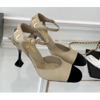 Duplicate Chanel Lambskin Pumps 9cm with Logo Back Beige 080919