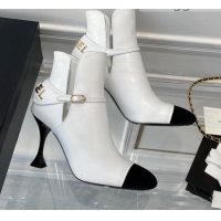 Top Quality Chanel Lambskin Short Boots 9cm with Logo Back White 080922