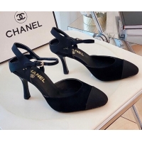 Top Quality Chanel Silk Slingback Pumps 8.5cm Black 080930