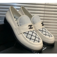 Top Grade Chanel Quilted Fabric Loafers 080932 White 2021